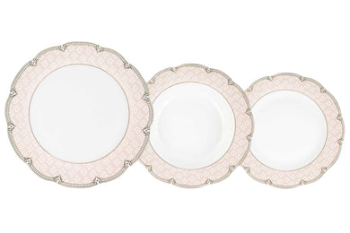 Porcelain Dinnerware Set for 4-12 Piece Luxurious Dish Set - White with Pink Design - Kitchen Set for Everyday Dishes or Formal Occasions (Sandra Pink 12DIN)
