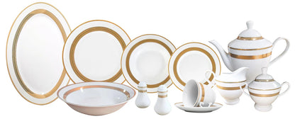 Dinnerware Set for 8 - 49 Piece White Dish - Vintage Porcelain - Plates, Bowls, Cups and Saucers - Luxurious Tableware, Chip Resistant