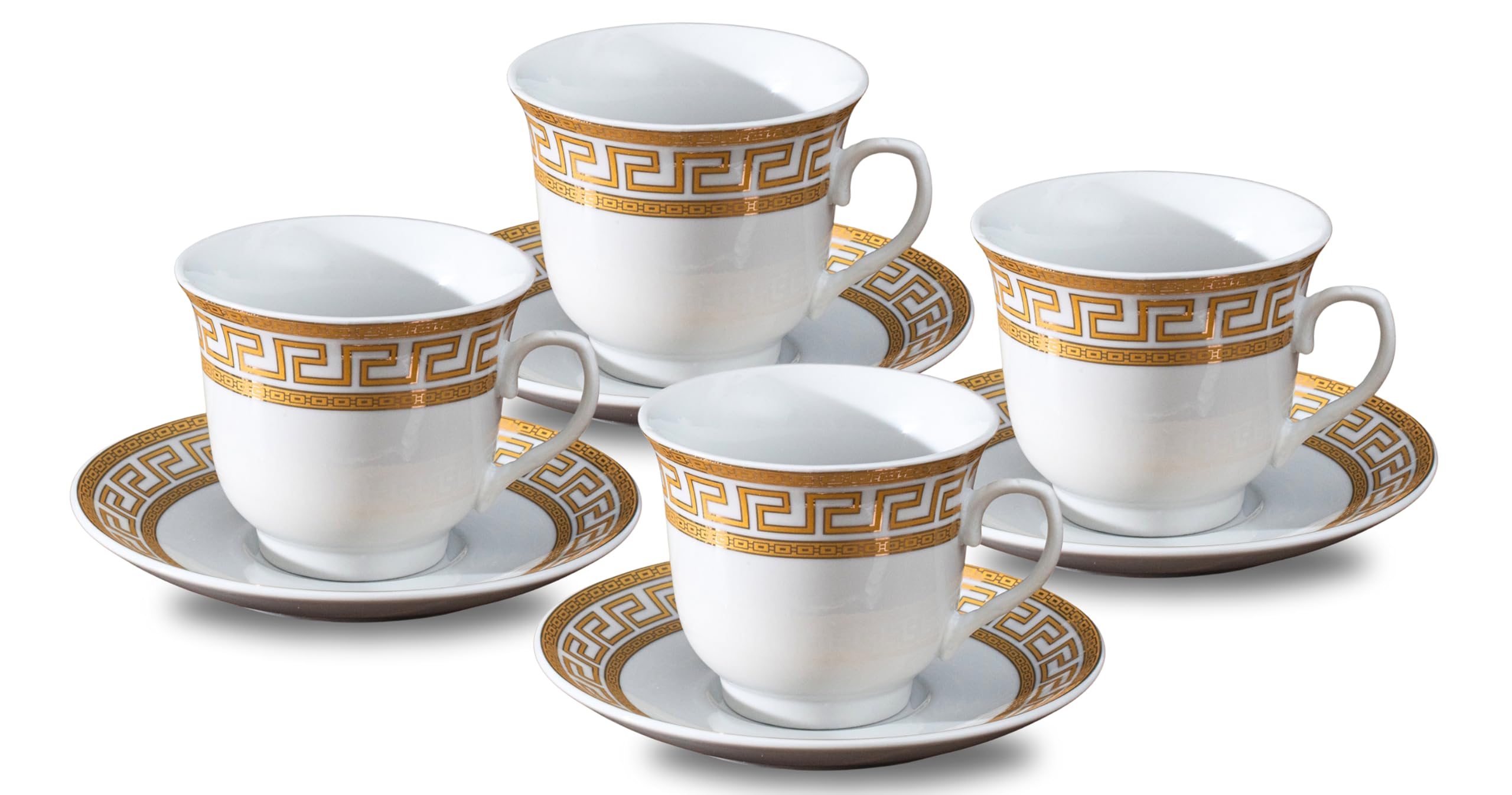 Side view of a vintage porcelain teacup and saucer showing the classic curved silhouette and delicate rim detail