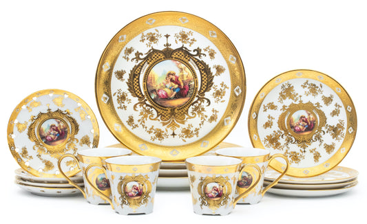 Royalty Porcelain Dinnerware Set - 16 Piece Dish Set for 4 - Luxurious Hand-Painted Ceramic - Gorgeous Premium Kitchen Dishes, Porcelain Dinnerware Sets, Classic Kitchen Set Gold