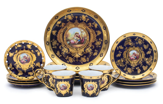 Royalty Porcelain Dinnerware Set - 16 Piece Dish Set for 4 - Luxurious Hand-Painted Ceramic - Gorgeous Premium Kitchen Dishes, Porcelain Dinnerware Sets, Classic Kitchen Set Gold