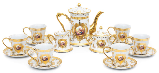 Tea set cups saucers sugar pot tea pot creamer