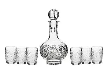 Russian Cut Crystal 12 Oz Carafe/decanter & 6 Crystal Shot Glasses 1.7 oz