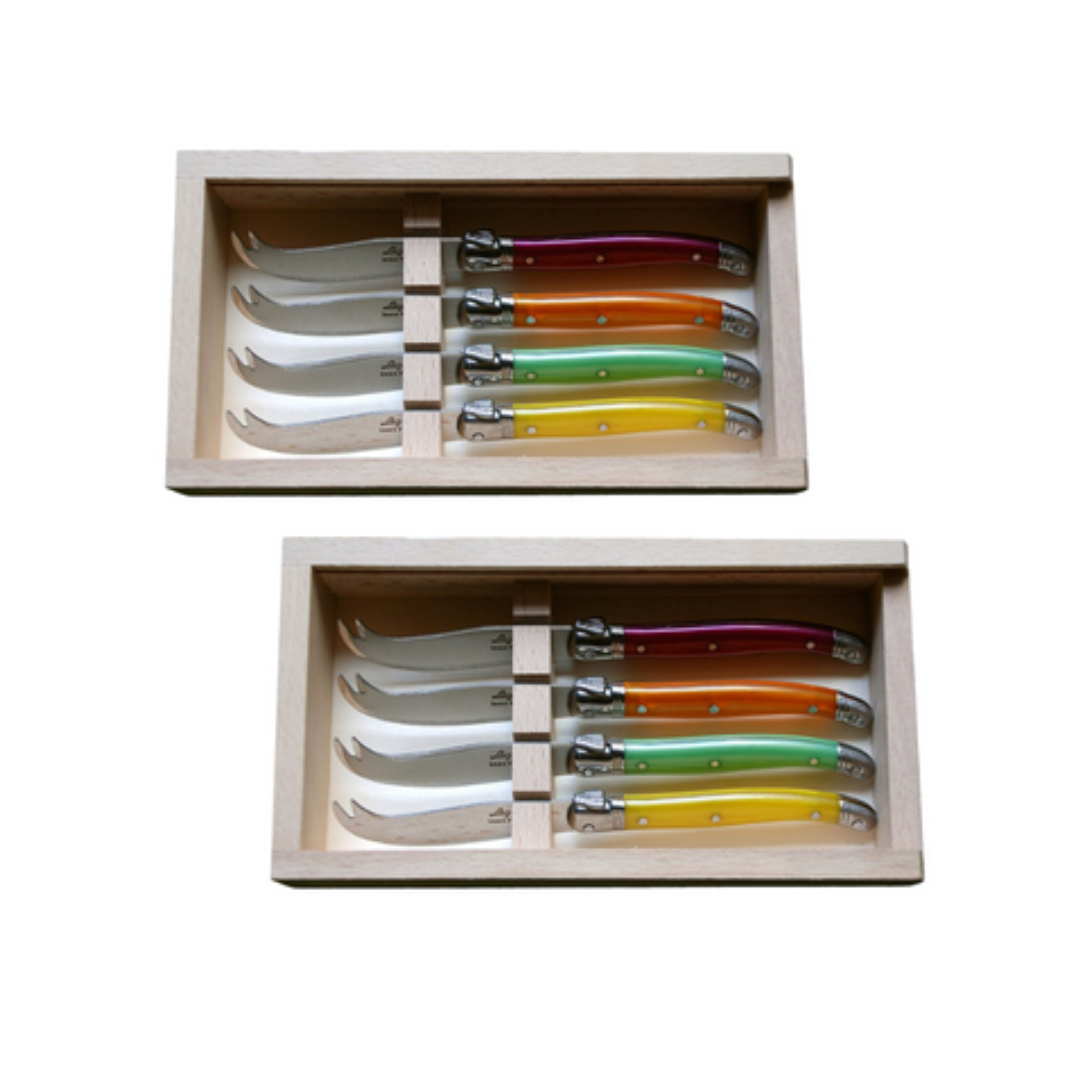 (D) Cheese Knives in Box Jean Dubost Fly Colors Stainless Steel Cheese Knife Set 2 PACK