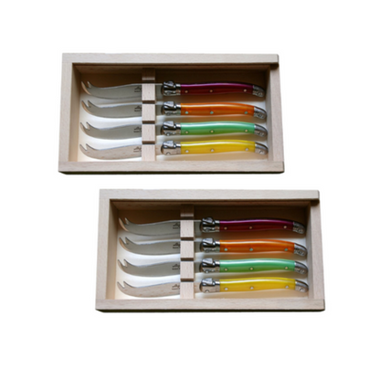 (D) Cheese Knives in Box Jean Dubost Fly Colors Stainless Steel Cheese Knife Set 2 PACK