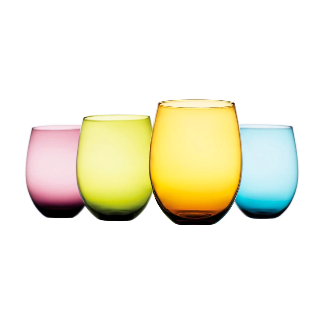 All 4 You Tuscana Wine Glassware Set of 4 (14 oz Stemless, Colored)