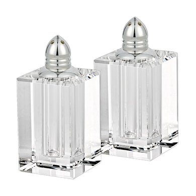 (D) Handcrafted Crystal Glass 2-pc Salt and Pepper Shakers Set Dispensers Silver