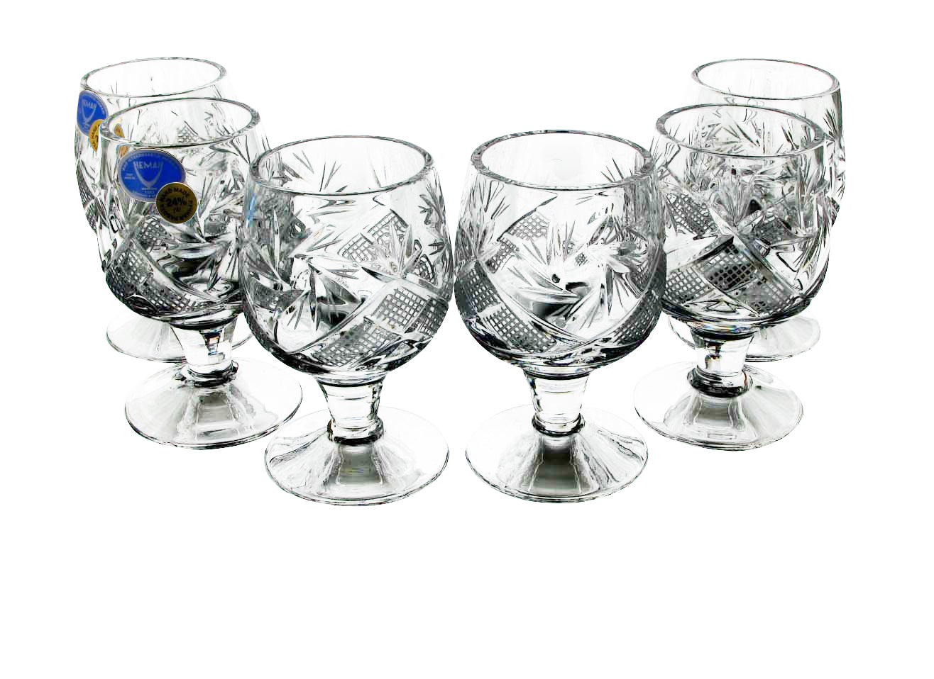 Set of 6  Vintage Cut Crystal Shot Glasses on Short Stem, Tequila/Vodka 1.5 oz