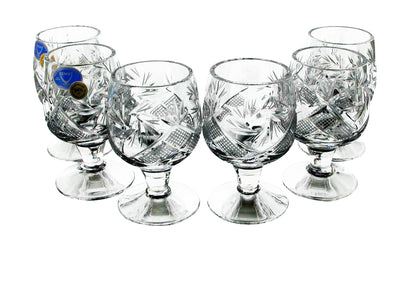 Set of 6  Vintage Cut Crystal Shot Glasses on Short Stem, Tequila/Vodka 1.5 oz