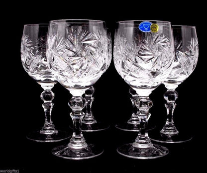 Set of 6 Hand Made Vintage Crystal Wine Glasses 8.8 oz
