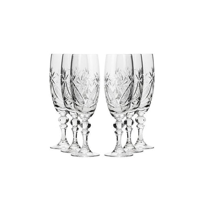 Set of 6 Champagne Flutes  7oz Handmade Vintage Crystal Glasses