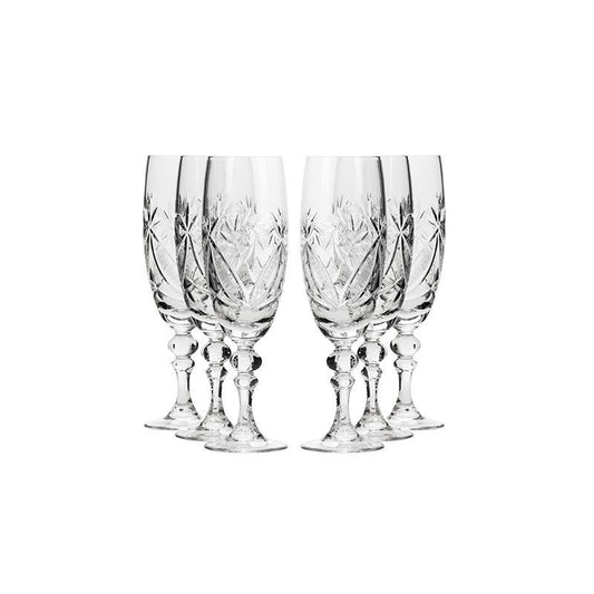 Set of 6 Champagne Flutes  7oz Handmade Vintage Crystal Glasses