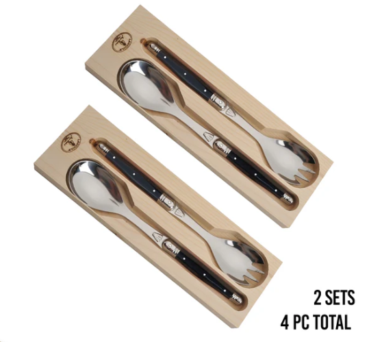 Laguiole Stainless Steel Flatware - Jean Dubost Salad Servers in a Tray, 2pc.