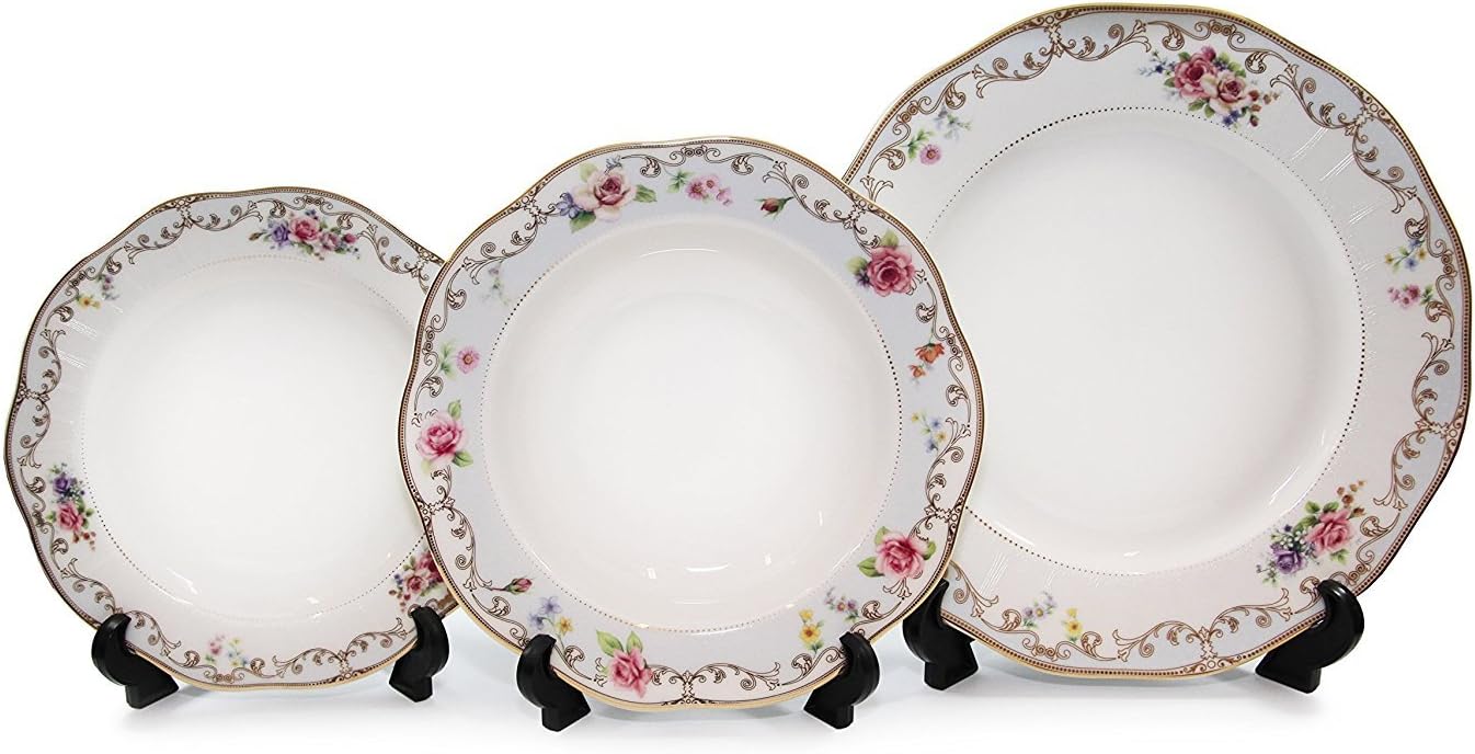 Royalty Porcelain dinnerware set styled on a formal dining table with linen and silverware