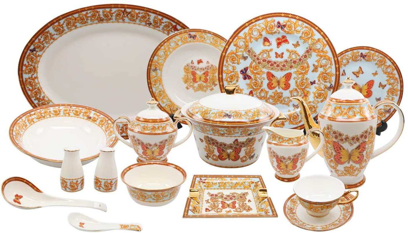 Royalty Porcelain 58 Pc Luxury Banquet Dinner Set, Premium Bone China