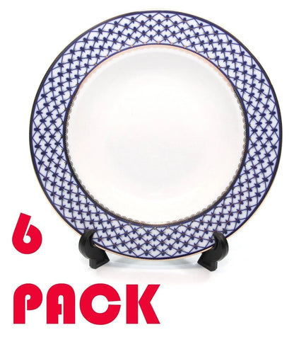 SET of 6 Soup Plates / Bowls 9" Lomonosov Porcelain - Russian Cobalt Blue Net