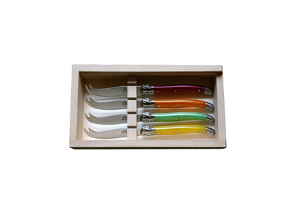(D) Cheese Knives in Box Jean Dubost Fly Colors Stainless Steel Cheese Knife Set 2 PACK