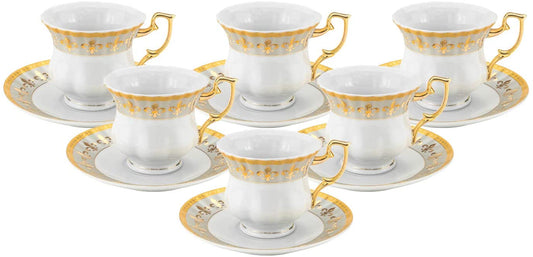 Set of 12 Fleur De Lis Design With White and Gold Tea or Coffee Set