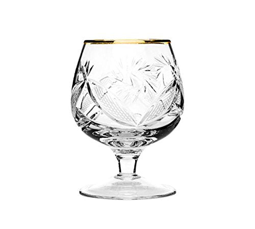 Set of 6 Vintage Crystal Cognac Snifters With Gold Rim 7 oz