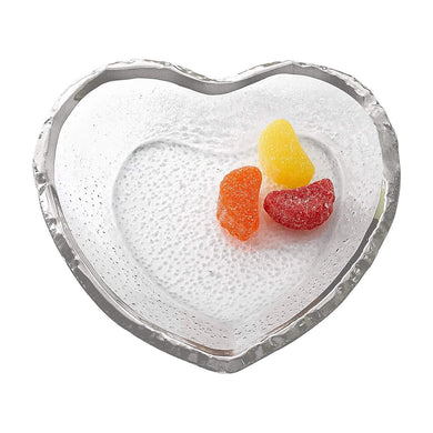 (D) Handcrafted 'Silveredge' Heart-Shaped Glass Serving Platter with Silver Rim