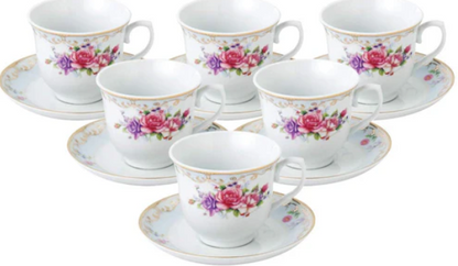 Royalty Porcelain 12-pc Tea set, 6 Cups, 6 Saucers, Bone China Porcelain