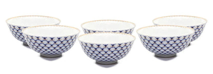 SET of 6 Lomonosov Porcelain Piala 3" Tea Cup Set, Russian Cobalt Blue Net