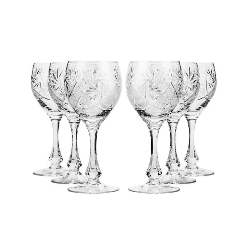 Set of 6 Vintage Crystal Classic Wine Goblets on a Stem 10 oz