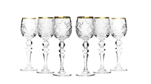 Set of 6 Vintage Cut Crystal Shot/Liquor Glasses with a Gold Rim on a Stem 2 oz