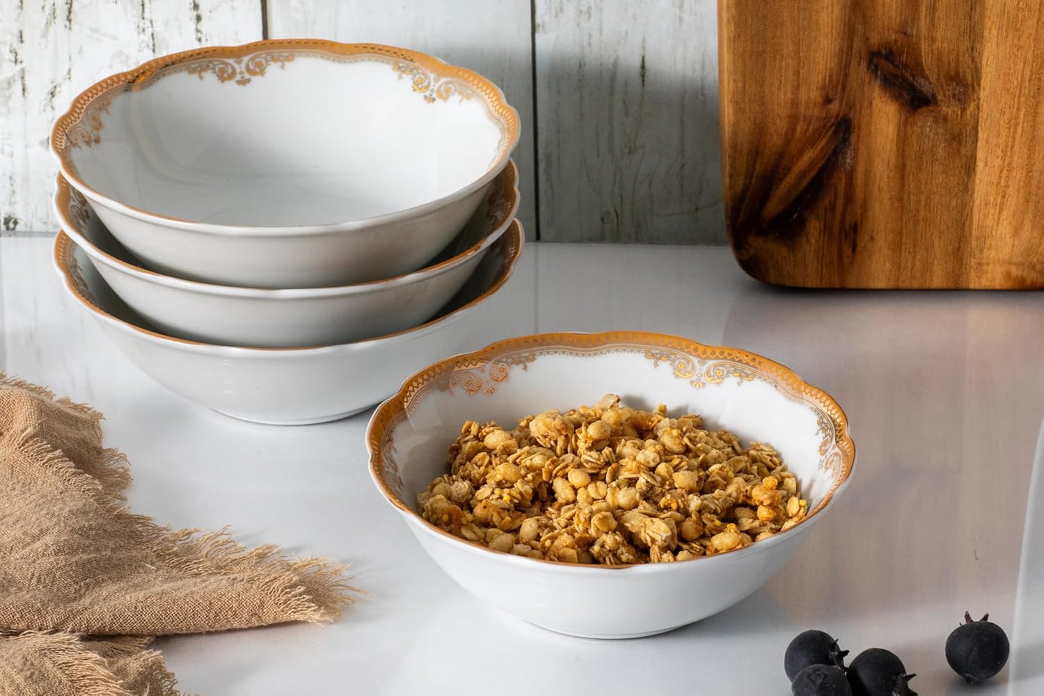 Porcelain Bowl Set 4 Piece - 8 oz - Luxurious Small Bowls for Fruit, Soup, Cereal, Snacks - For Wedding Registry and Apartment Essentials - Durable Bowls