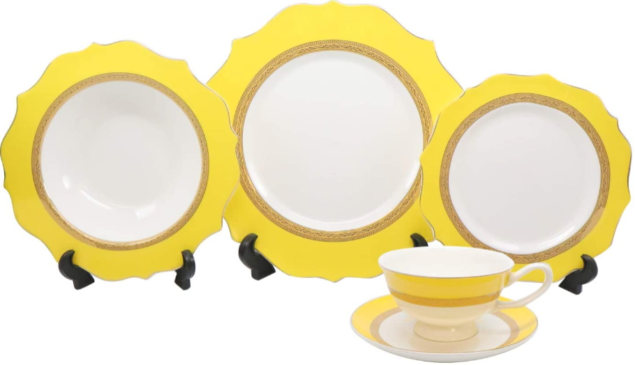 Royalty Porcelain 20-pc Dinner Set for 4, 24K Gold, Bone China