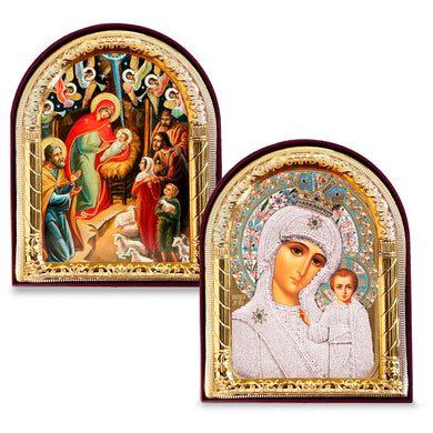 (D) Gold Foil Arched Icon 4 1/16 Inch Frame with Hanging Hole, Beautifully Mounted in Quality Plastic, for Home Decor and Devotion (2 Styles)