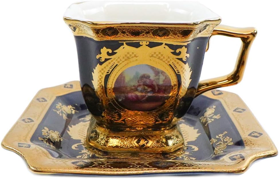 Royalty Porcelain tea set styled on a table with teapot, cups, saucers, sugar pot, and creamer arranged for serving