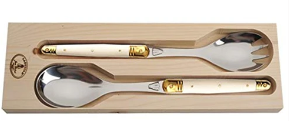 Laguiole Stainless Steel Flatware - Jean Dubost Salad Servers in a Tray, 2pc.
