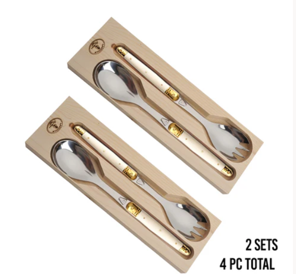 Laguiole Stainless Steel Flatware - Jean Dubost Salad Servers in a Tray, 2pc.