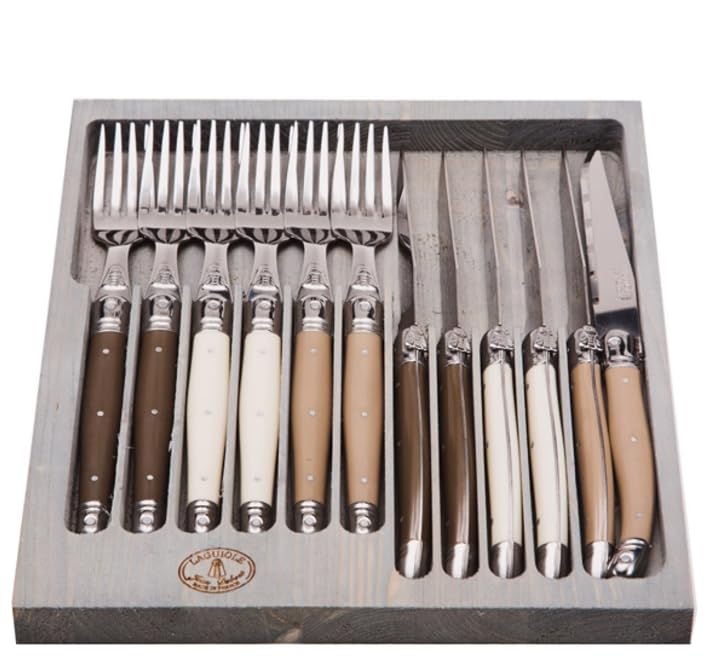 Cutlery Set Stainless Steel Handles - 12 Pc Kitchen Utensils with 6 Forks and 6 Knives for Home and Apartment Essentials, Flatware with Tray for Gifting