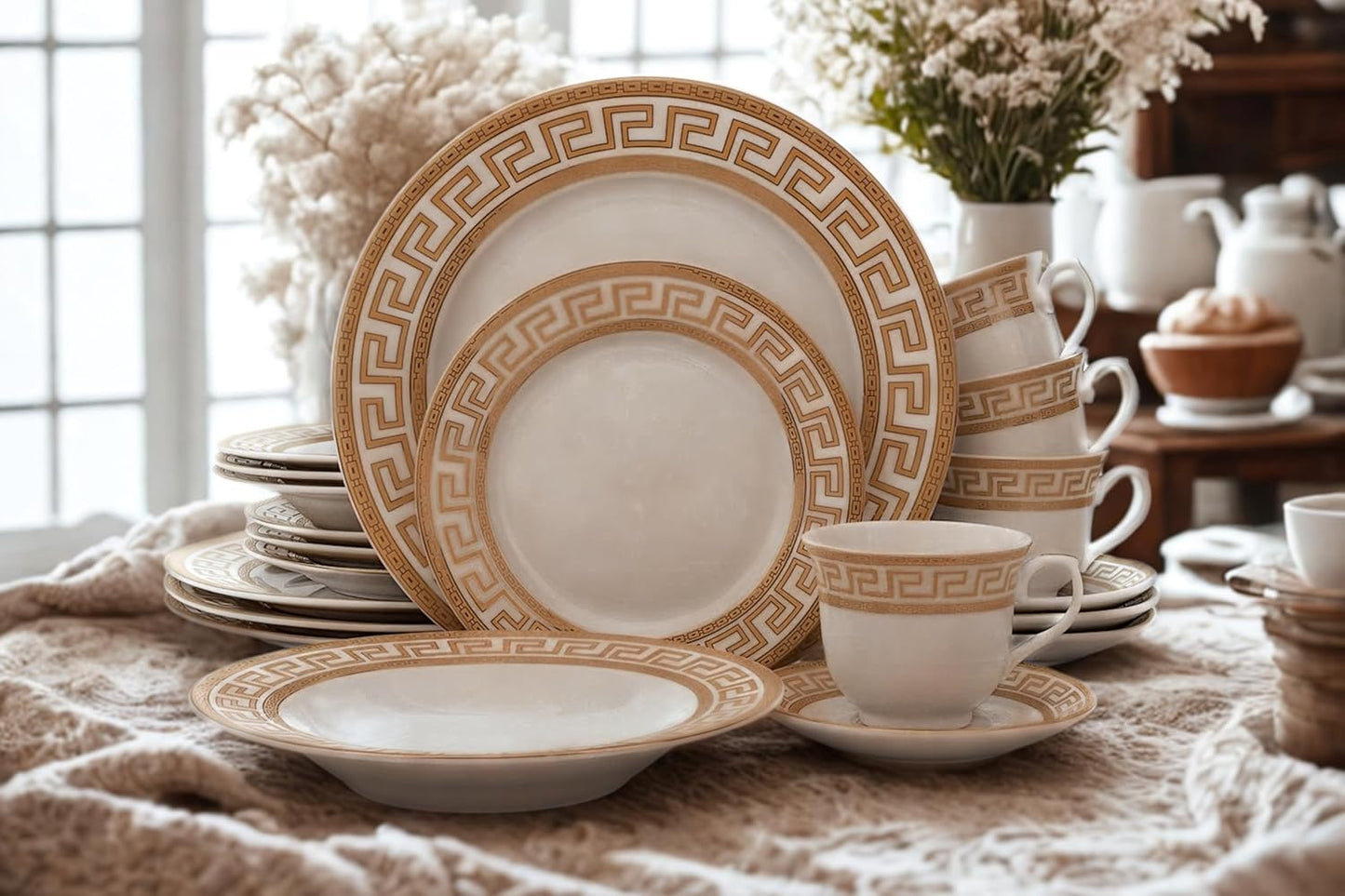 Dinnerware Set Service for 4 - 20 Piece Dishes Set for 4 - Luxurious Plates and Bowls, Dish Set, Ceramic Bowl - Kitchen Starter Sets for Apartment and Home