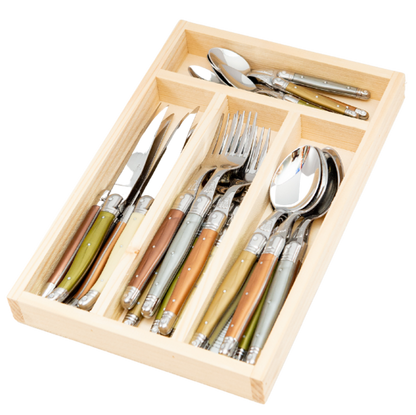 Stainless Steel Flatware Set - 24 Pc, Colored Handle with Tray - Dishwasher Safe and Ideal for Everyday Use - Home Essentials for New Apartment