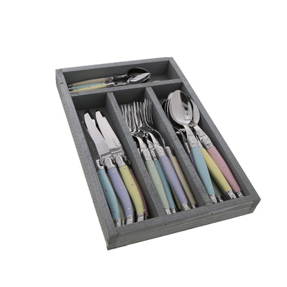 Stainless Steel Flatware Set - 24 Pc, Colored Handle with Tray - Dishwasher Safe and Ideal for Everyday Use - Home Essentials for New Apartment