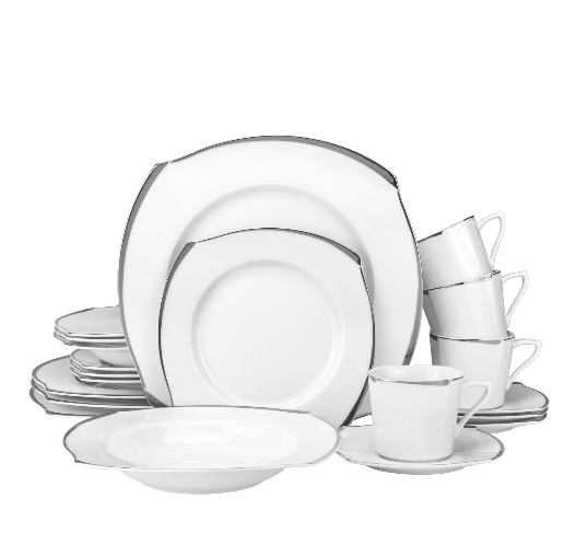 Royalty Porcelain Fancy Square 20pc Dinnerware Set, Bone China