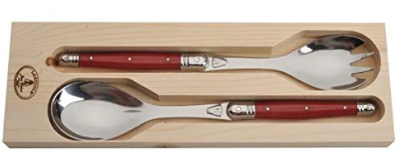 Laguiole Stainless Steel Flatware - Jean Dubost Salad Servers in a Tray, 2pc.
