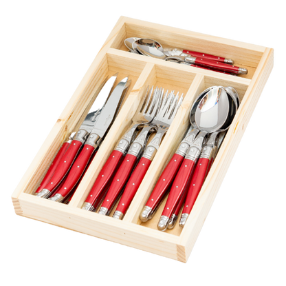 Stainless Steel Flatware Set - 24 Pc, Colored Handle with Tray - Dishwasher Safe and Ideal for Everyday Use - Home Essentials for New Apartment