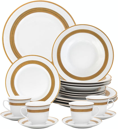 Dinnerware Set Service for 4 - 20 Piece Dishes Set for 4 - Luxurious Plates and Bowls, Dish Set, Ceramic Bowl - Kitchen Starter Sets for Apartment and Home