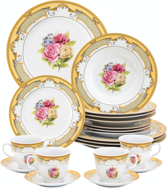Dinnerware Set Service for 4 - 20 Piece Dishes Set for 4 - Luxurious Plates and Bowls, Dish Set, Ceramic Bowl - Kitchen Starter Sets for Apartment and Home