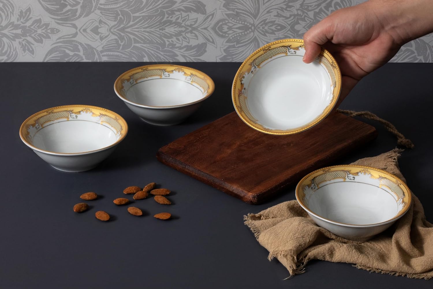 Porcelain Bowl Set 4 Piece - 8 oz - Luxurious Small Bowls for Fruit, Soup, Cereal, Snacks - For Wedding Registry and Apartment Essentials - Durable Bowls