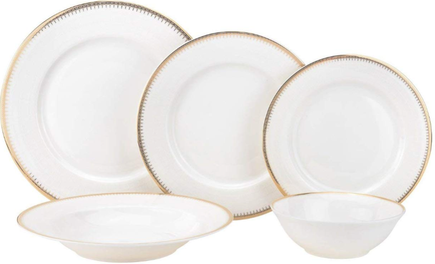 Royalty Porcelain 20-pc Dinnerware Set with Gold Rim, Bone China Porcelain