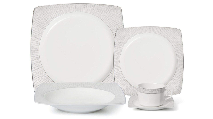 Royalty Porcelain Fancy Square 20pc Dinnerware Set, Bone China