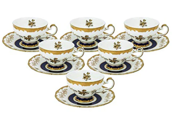 Royalty Porcelain 12-pc Tea set, 6 Cups, 6 Saucers, Bone China Porcelain