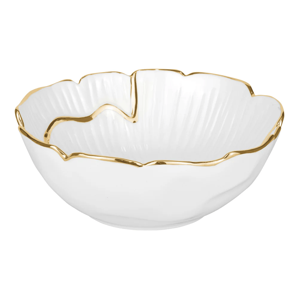 Gifts Plaza (D) Porcelain Luxury Serving Bowl Gold Rim Floral Shape