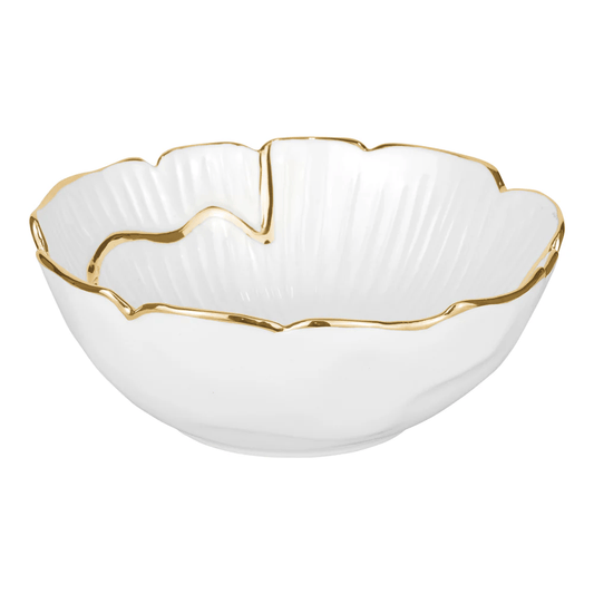 Gifts Plaza (D) Porcelain Luxury Serving Bowl Gold Rim Floral Shape