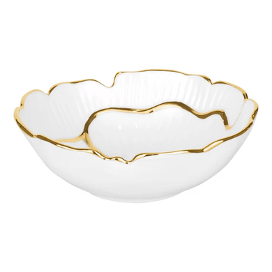 Gifts Plaza (D) Porcelain Luxury Serving Bowl Gold Rim Floral Shape (White, Small)